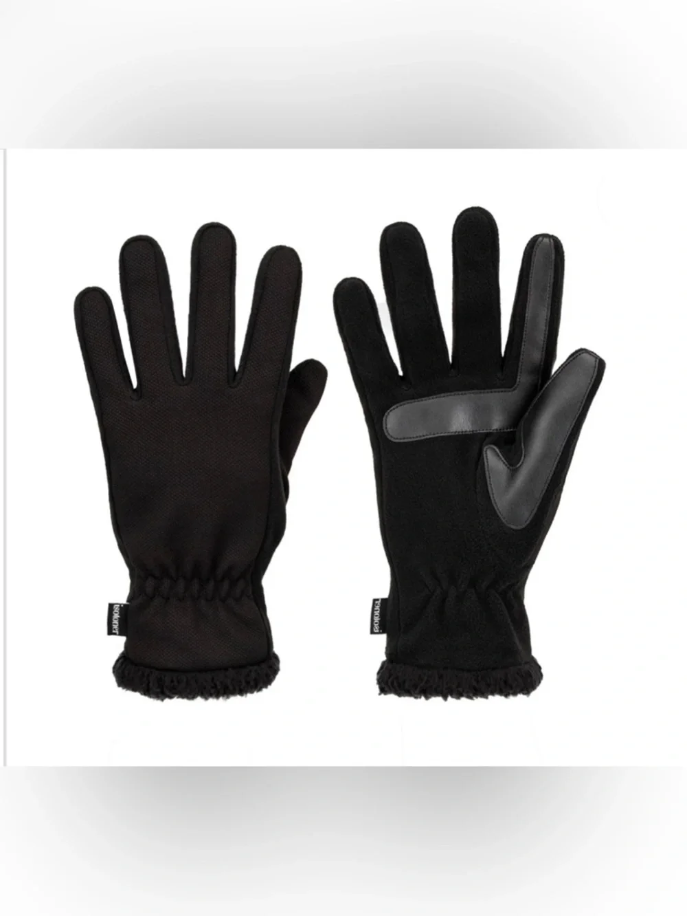 isotoner Black Fleece Sherpa Trim Tech Stretch Smart Dri Repel Technology Gloves